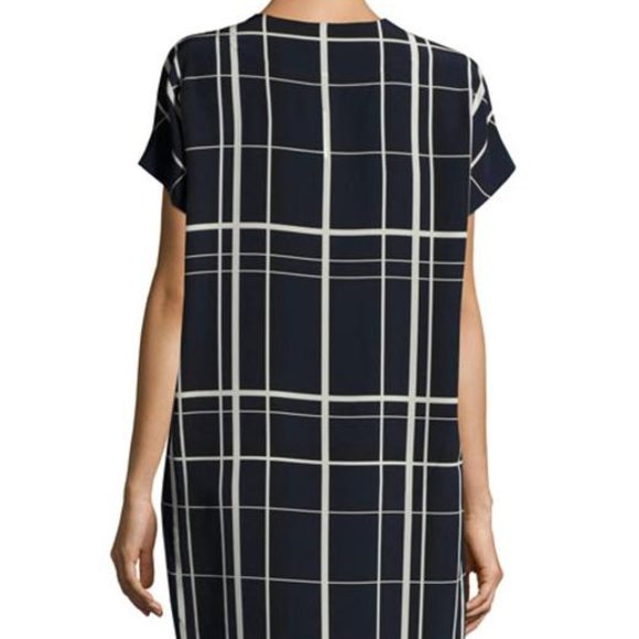 Vince Navy and White Lattice-Print Silk Shirtdress - Picture 2 of 5